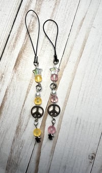 Image 3 of Handmade Peace Sign Crystal Phone Charms 