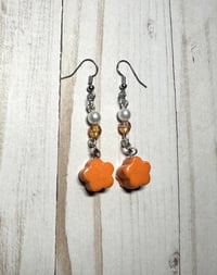 Image 1 of Handmade Orange Flower Clay Earrings 