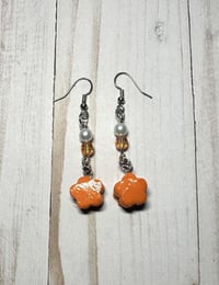 Image 2 of Handmade Orange Flower Clay Earrings 