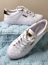 Image 3 of Guess Women Gwloven White Golden Leather Lace-up Sneaker Size 7