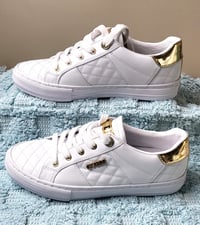 Image 4 of Guess Women Gwloven White Golden Leather Lace-up Sneaker Size 7