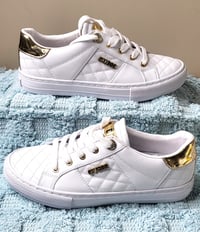 Image 1 of Guess Women Gwloven White Golden Leather Lace-up Sneaker Size 7