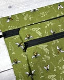 Green Canvas Bee Project Bag/Black Zipper