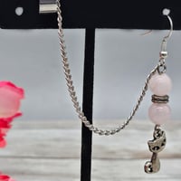Image 2 of Rose Quartz Cat Earring with Chain