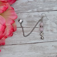 Image 3 of Rose Quartz Cat Earring with Chain