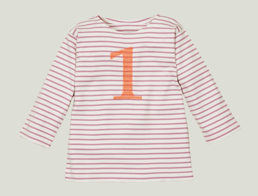 Image of NEU Geburtstags-Shirt flieder gestreift mit  Zahl in orange (O) Art.266327