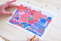 Image 3 of 'Red Höri' colourful abstract landscape giclee print A4 on photo rag premium paper