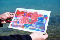 Image 1 of 'Red Höri' colourful abstract landscape giclee print A4 on photo rag premium paper