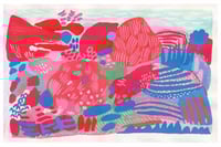 Image 2 of 'Red Höri' colourful abstract landscape giclee print A4 on photo rag premium paper
