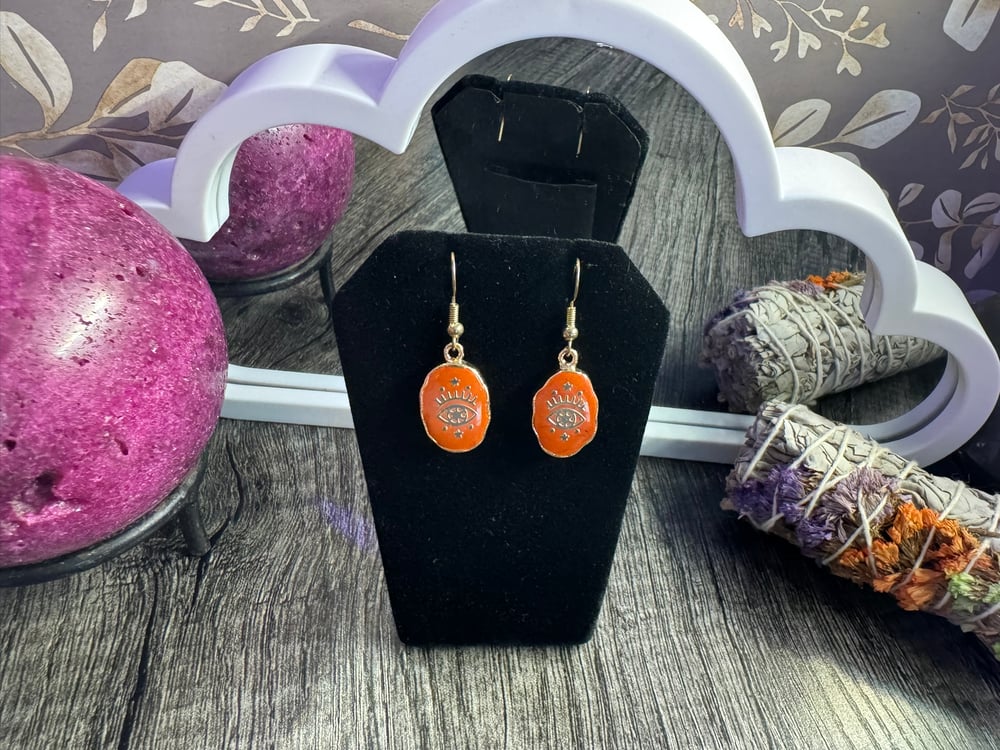 Image of Orange All Seeing Eye Earrings 