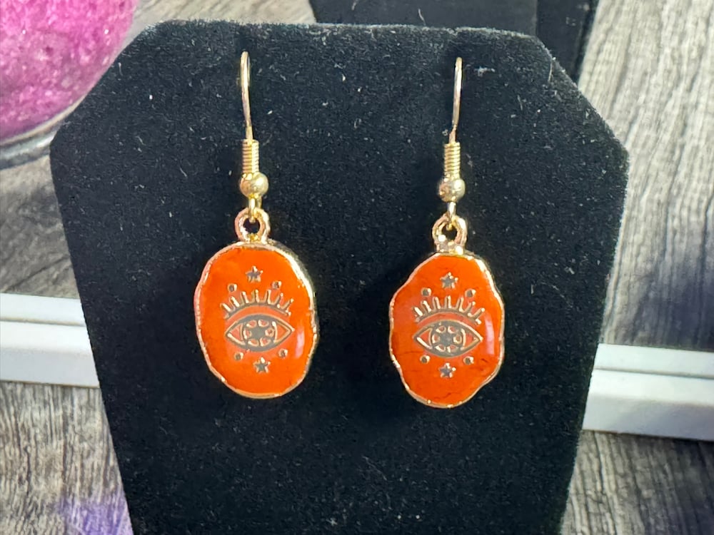 Image of Orange All Seeing Eye Earrings 