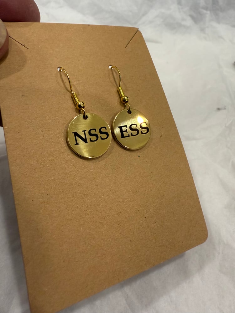 Image of Personalized Custom Engraved Earrings .Name Ear rings, Initials Earrings. Round shape.