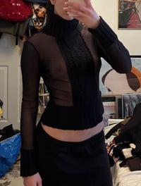 Image 5 of mesh+knit turtleneck