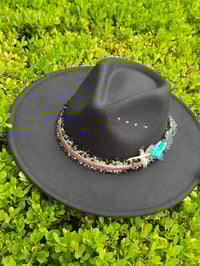 Image 3 of Black Fedora W/Feather Headband 