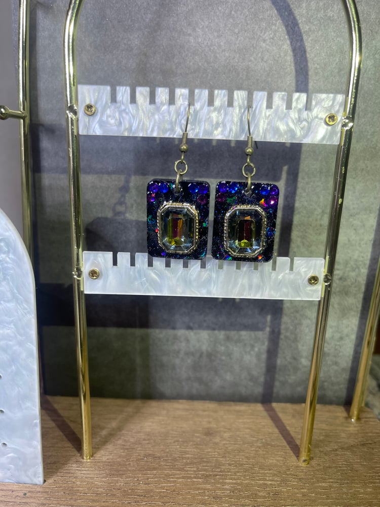 Image of "Nyx" Glitter & Vintage Rhinestone Acrylic Earrings