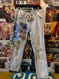 Image 1 of Y2K Reworked Boston Proper Light Stonewash Bedazzle Jeans