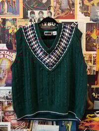 Image 1 of 1980s Studio Brand Preppy Green V-Neck Sweatervest