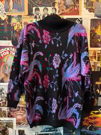 Image 1 of 1980s Loose Fit Black Floral Turtleneck Sweater