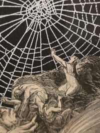 Image 3 of " Deluge" 1800's bible page with preserved spider web - vintage frame