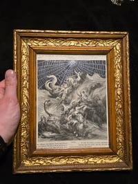 Image 1 of " Deluge" 1800's bible page with preserved spider web - vintage frame