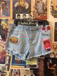 Image 1 of Y2K Stonewash Denim Patched Americana Shorts