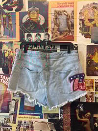 Image 4 of Y2K Stonewash Denim Patched Americana Shorts
