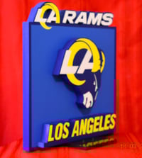 Image 2 of Los Angeles Rams Hand Crafted NFL 3D Wooden Team Logo Wall Décor Hanging Artwork.