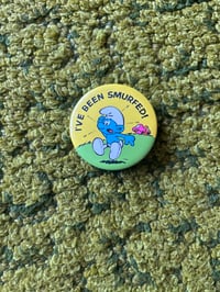Image 1 of 1980s Peyo Smurfs “I’ve Been Smurfed!” Pin