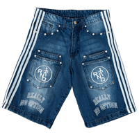 "BLUE DOUBLE POCKET STUD" JORTS