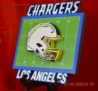 Image 2 of Los Angeles Chargers Hand Crafted NFL 3D Wooden Team Helmet Wall Décor Hanging Artwork.