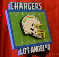 Image 3 of Los Angeles Chargers Hand Crafted NFL 3D Wooden Team Helmet Wall Décor Hanging Artwork.