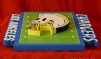 Image 4 of Los Angeles Chargers Hand Crafted NFL 3D Wooden Team Helmet Wall Décor Hanging Artwork.