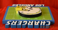 Image 6 of Los Angeles Chargers Hand Crafted NFL 3D Wooden Team Helmet Wall Décor Hanging Artwork.