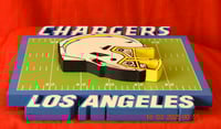 Image 7 of Los Angeles Chargers Hand Crafted NFL 3D Wooden Team Helmet Wall Décor Hanging Artwork.