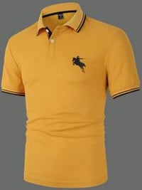 Men's Elegant Polo Shirt – Mustard Yellow with Black Accents
