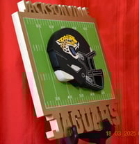 Image 3 of Jacksonville Jaguars Hand Crafted NFL 3D Wooden Team Helmet Wall Décor Hanging Artwork.