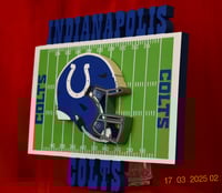 Image 2 of Indianapolis Colts Hand Crafted NFL 3D Wooden Team Helmet Wall Décor Hanging Artwork.
