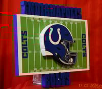 Image 3 of Indianapolis Colts Hand Crafted NFL 3D Wooden Team Helmet Wall Décor Hanging Artwork.
