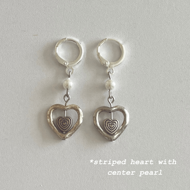 'grunge heart' silver huggie hoop earrings