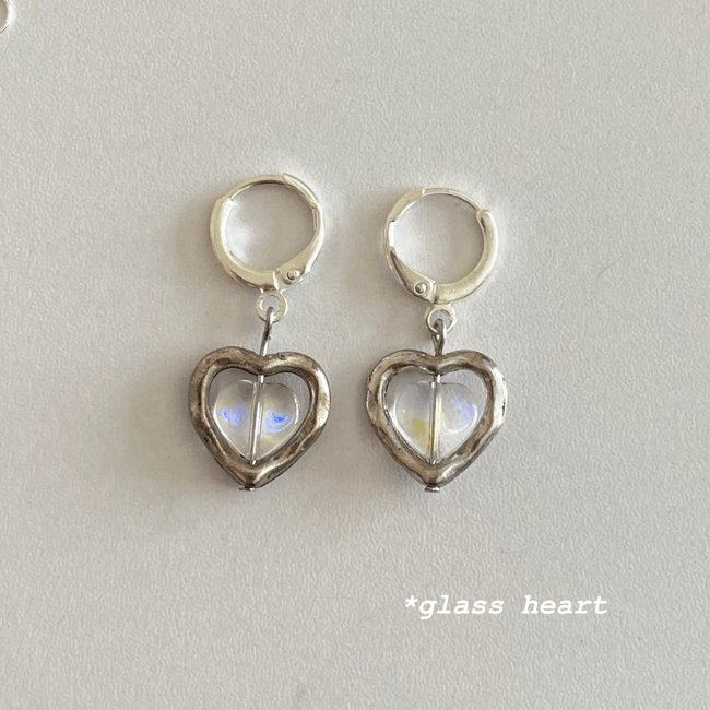 'grunge heart' silver huggie hoop earrings