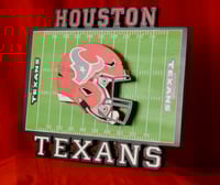Image 2 of Houston Texans Hand Crafted NFL 3D Wooden Team Helmet Wall Décor Hanging Artwork.
