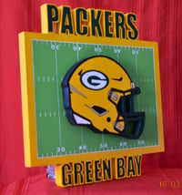 Image 2 of Green Bay Packers Hand Crafted NFL 3D Wooden Team Helmet Wall Décor Hanging Artwork