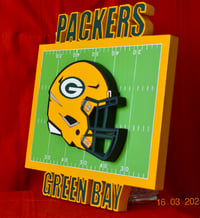 Image 3 of Green Bay Packers Hand Crafted NFL 3D Wooden Team Helmet Wall Décor Hanging Artwork