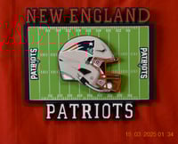 Image 1 of New England Patriots Hand Crafted NFL 3D Wooden Team Helmet Wall Décor Hanging Artwork.