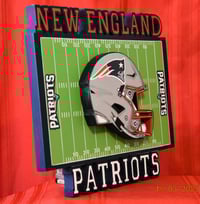 Image 3 of New England Patriots Hand Crafted NFL 3D Wooden Team Helmet Wall Décor Hanging Artwork.