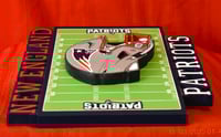 Image 4 of New England Patriots Hand Crafted NFL 3D Wooden Team Helmet Wall Décor Hanging Artwork.