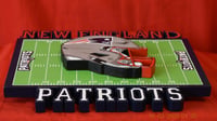 Image 6 of New England Patriots Hand Crafted NFL 3D Wooden Team Helmet Wall Décor Hanging Artwork.