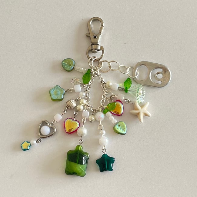 'save the turtle' upcycled cluster keychain