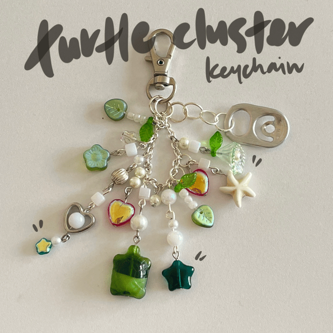 'save the turtle' upcycled cluster keychain