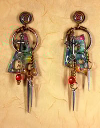 Image 1 of 'Cosmic Gothic Retro-futuristic Geometric Aluminum God Pendulums' Earrings. #972>